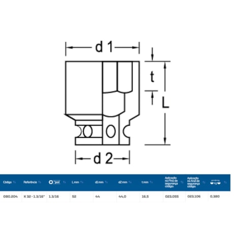Soquete de Impacto Sextavado 1.3/16