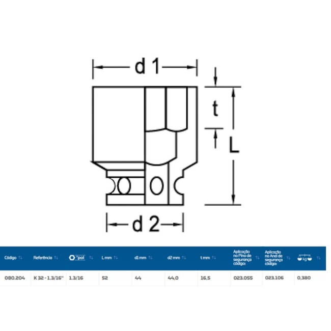 Soquete de Impacto Sextavado 1.3/16