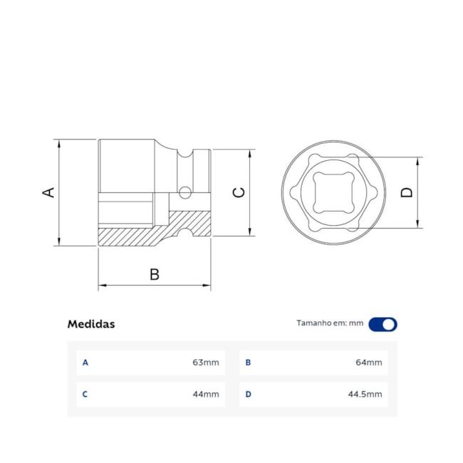Soquete de Impacto Sextavado 1.3/4