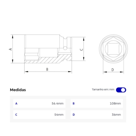 Soquete de Impacto Sextavado 1