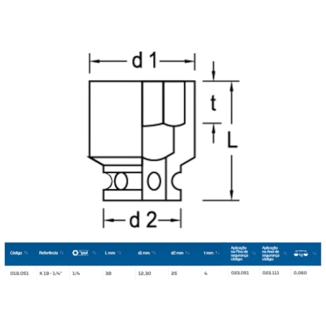 Soquete de Impacto Sextavado 1/4