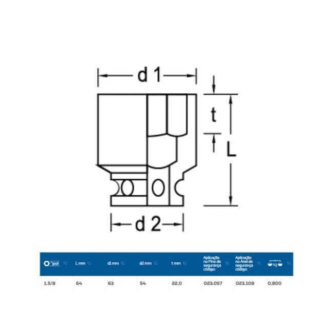 Soquete de Impacto Sextavado 1.5/8