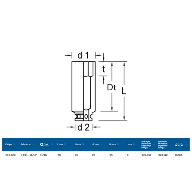 Soquete de Impacto Sextavado 11/16