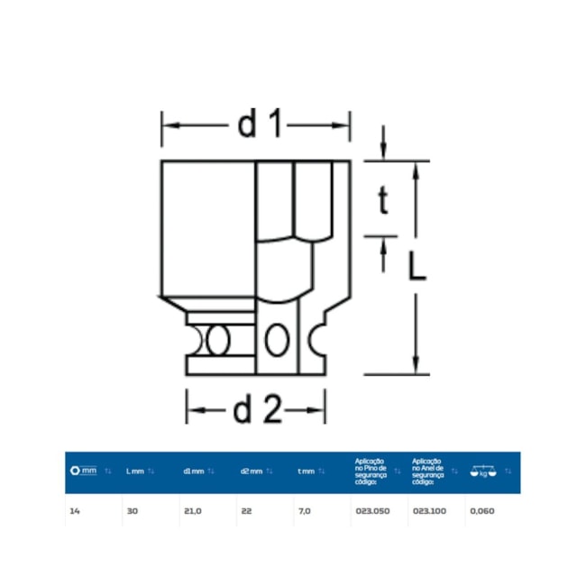 Soquete de Impacto Sextavado 14mm Encaixe 3/8