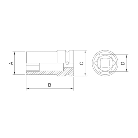 Soquete de Impacto Sextavado 17mm Longo Encx 1/2