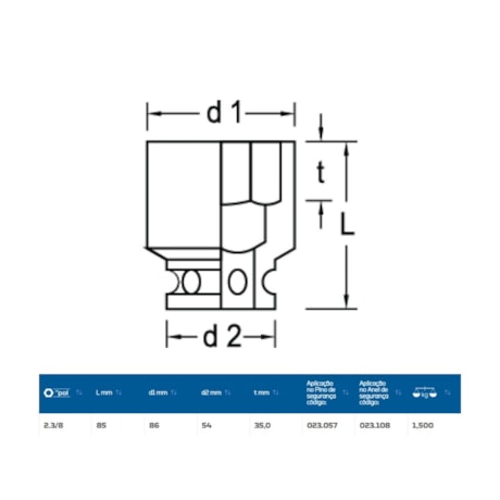 Soquete de Impacto Sextavado 2.3/8