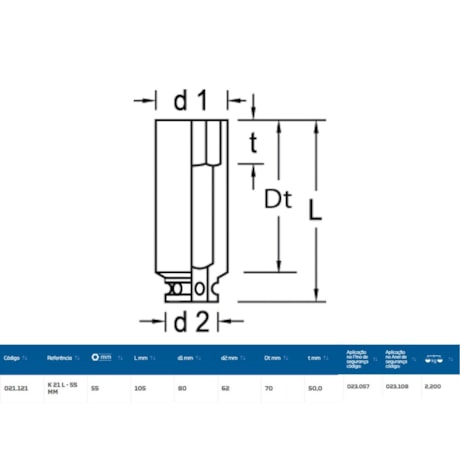 Soquete de Impacto Sextavado 55mm Longo Encaixe 1