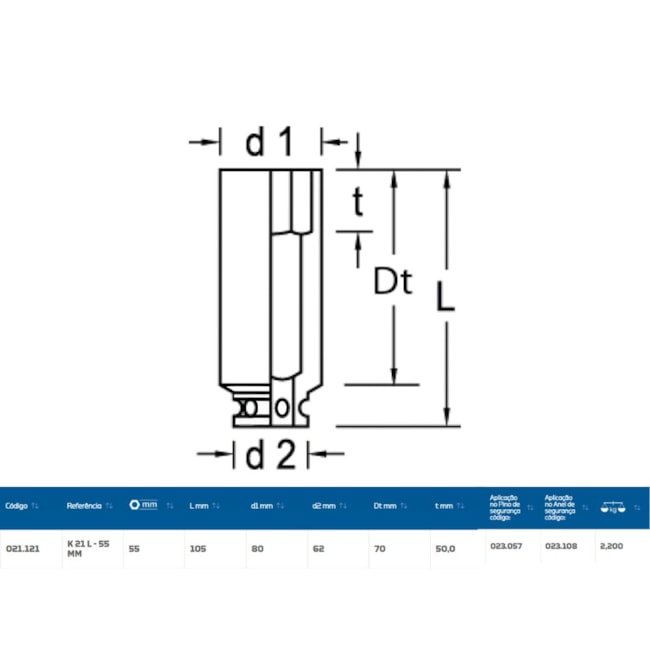 Soquete de Impacto Sextavado 55mm Longo Encaixe 1