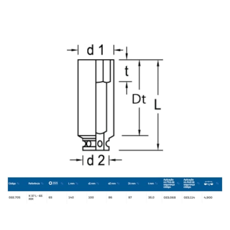 Soquete de Impacto Sextavado 65mm Longo Encaixe 1.1/2