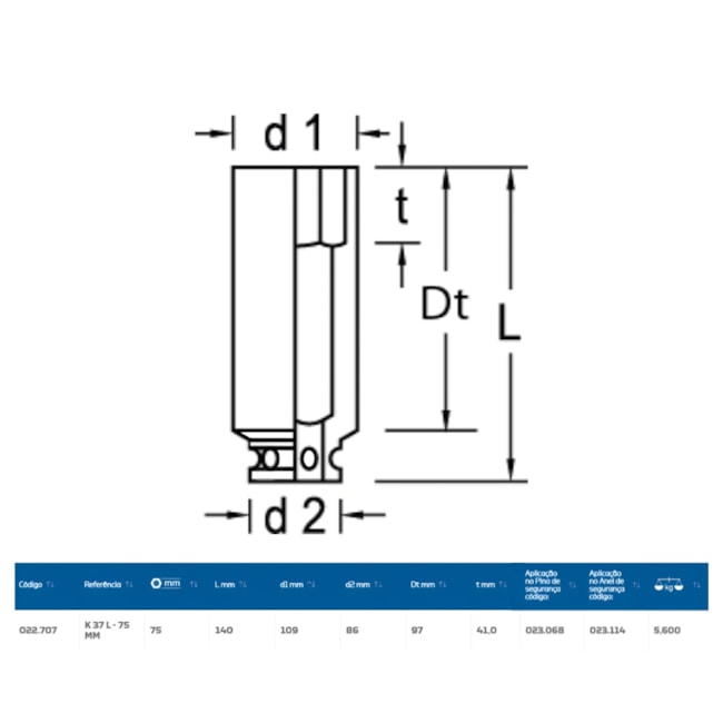 Soquete de Impacto Sextavado 75mm Longo Encaixe 1.1/2