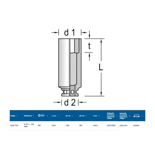 Soquete de Impacto Sextavado 90mm Longo Encaixe 1.1/2