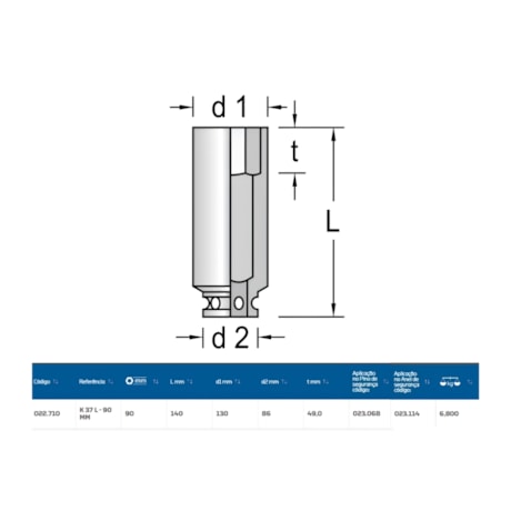 Soquete de Impacto Sextavado 90mm Longo Encaixe 1.1/2