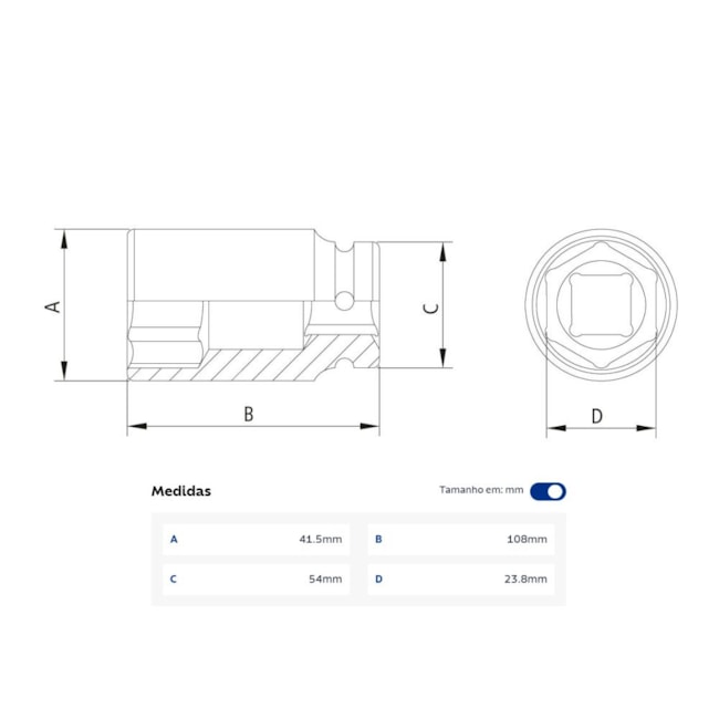 Soquete de Impacto Sextavado Longo 15/16
