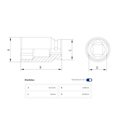 Soquete de Impacto Sextavado Longo 15/16