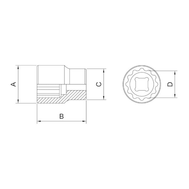 Soquete Estriado 14 mm Encaixe 1/2