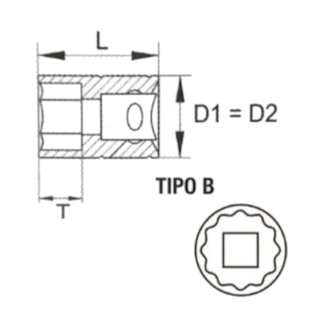 Soquete Estriado 22 mm com Encaixe de 1/2