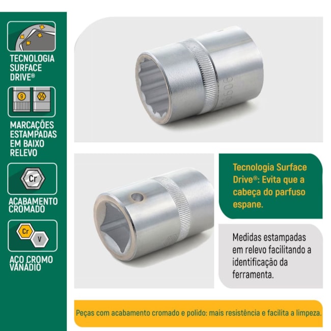 Soquete Estriado 28mm Encaixe 3/4