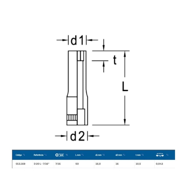 Soquete Estriado Longo 7/16