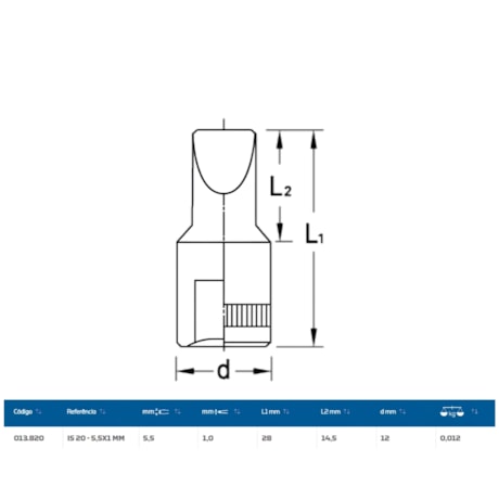 Soquete Fenda 5.5mm Encaixe 1/4
