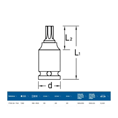 Soquete Gtx de Impacto T45 Encaixe 1/2
