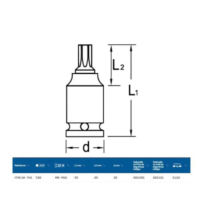 Soquete Gtx de Impacto T45 Encaixe 1/2