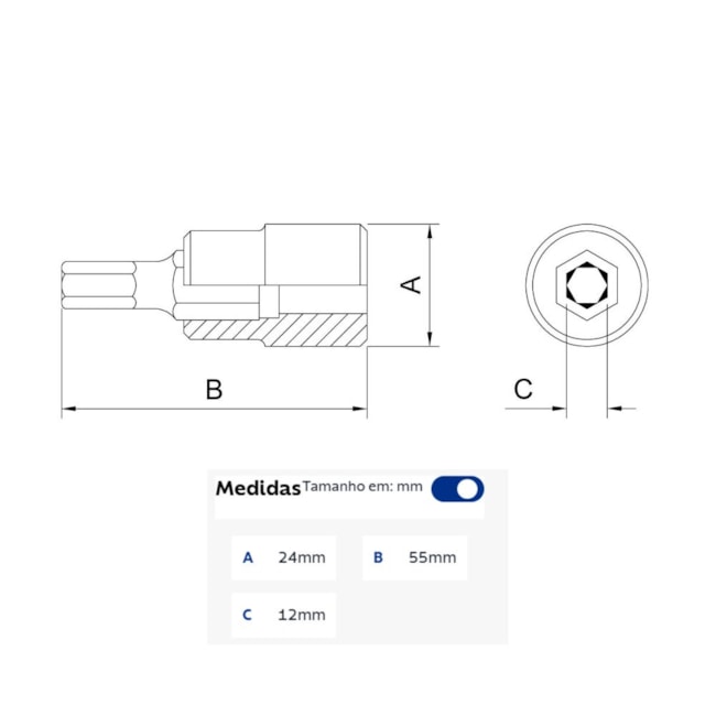 Soquete Hexagonal 12mm Encaixe 1/2