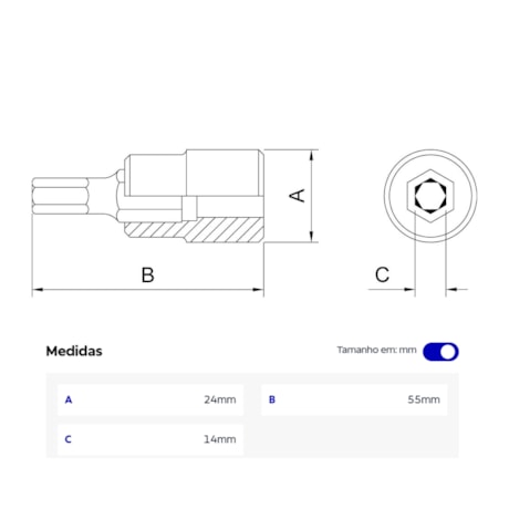 Soquete Hexagonal 14.0mm Encaixe 1/2