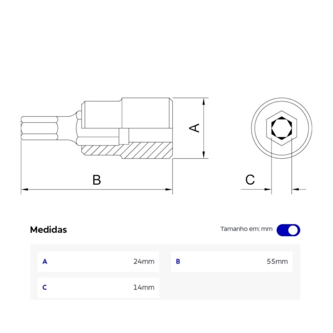 Soquete Hexagonal 14.0mm Encaixe 1/2