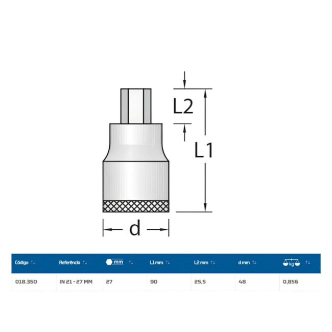 Soquete Hexagonal 27mm Encaixe 1