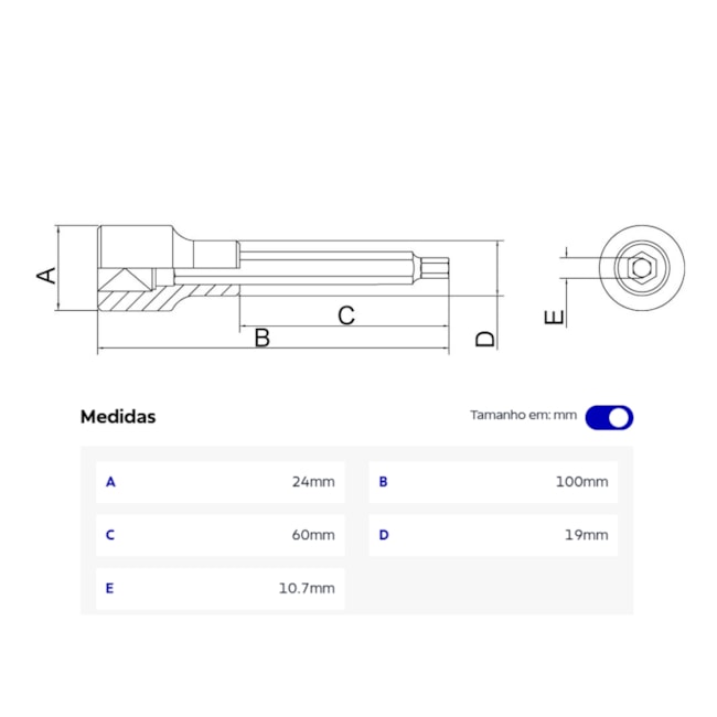 Soquete Hexagonal 3/8