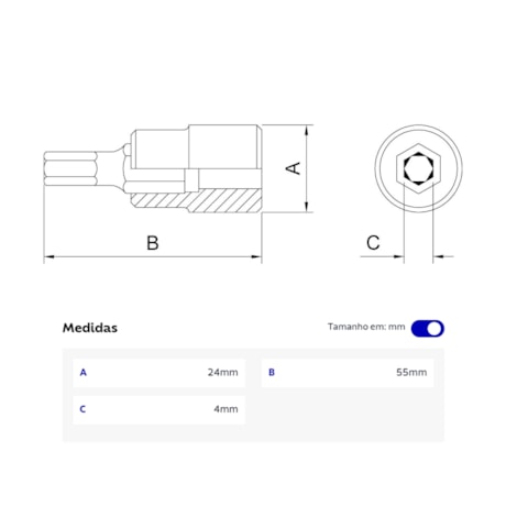 Soquete Hexagonal 4.0mm Encaixe 1/2