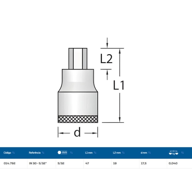 Soquete Hexagonal 5/32