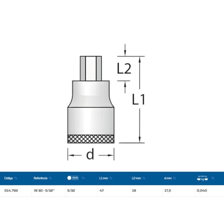 Soquete Hexagonal 5/32