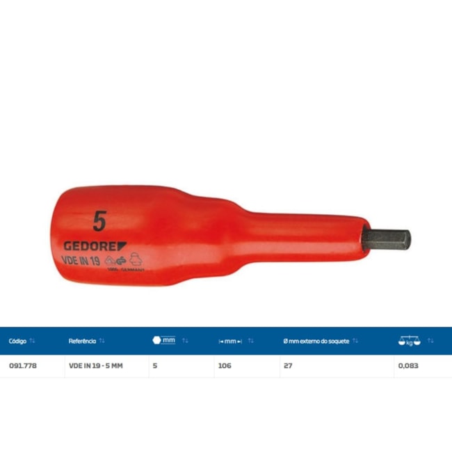 Soquete Hexagonal 5mm Encaixe 1/2