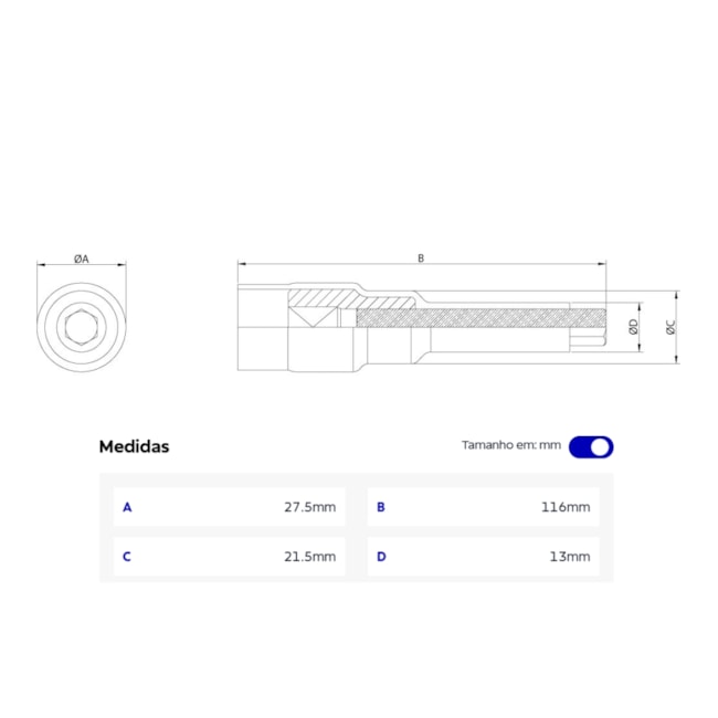 Soquete Hexagonal 5mm Encaixe 1/2