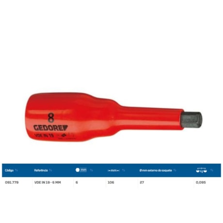 Soquete Hexagonal 6mm Encaixe 1/2