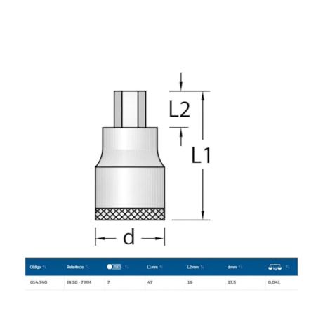 Soquete Hexagonal 7mm Encaixe 3/8