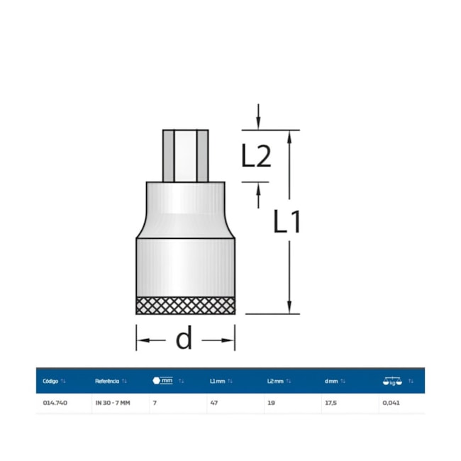 Soquete Hexagonal 7mm Encaixe 3/8