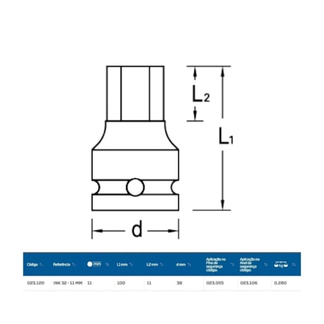 Soquete Impacto Hexagonal 11mm Encaixe 3/4