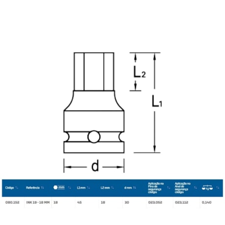 Soquete Impacto Hexagonal 18mm Encaixe 1/2