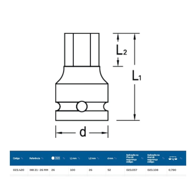 Soquete Impacto Hexagonal 26mm Encaixe 1