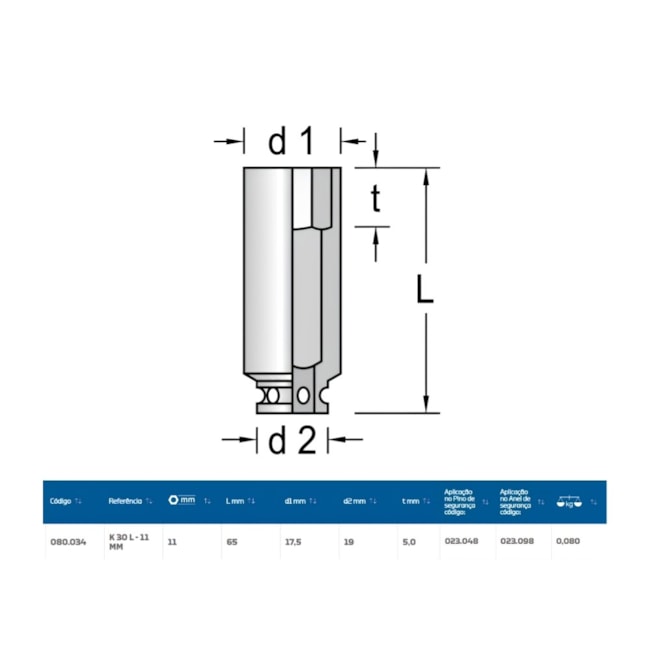 Soquete Impacto Sextavado 11mm Longo Encaixe 3/8