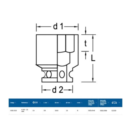 Soquete Impacto Sextavado 13mm Encaixe 1/4