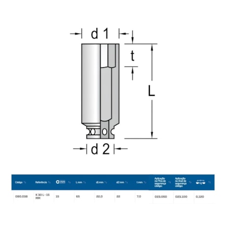 Soquete Impacto Sextavado 15mm Longo Encaixe 3/8