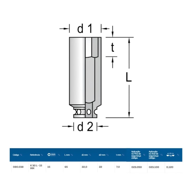 Soquete Impacto Sextavado 15mm Longo Encaixe 3/8
