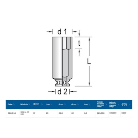 Soquete Impacto Sextavado 17mm Longo Encaixe 3/8