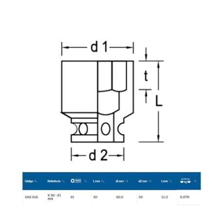 Soquete Impacto Sextavado 21mm Encaixe 3/8