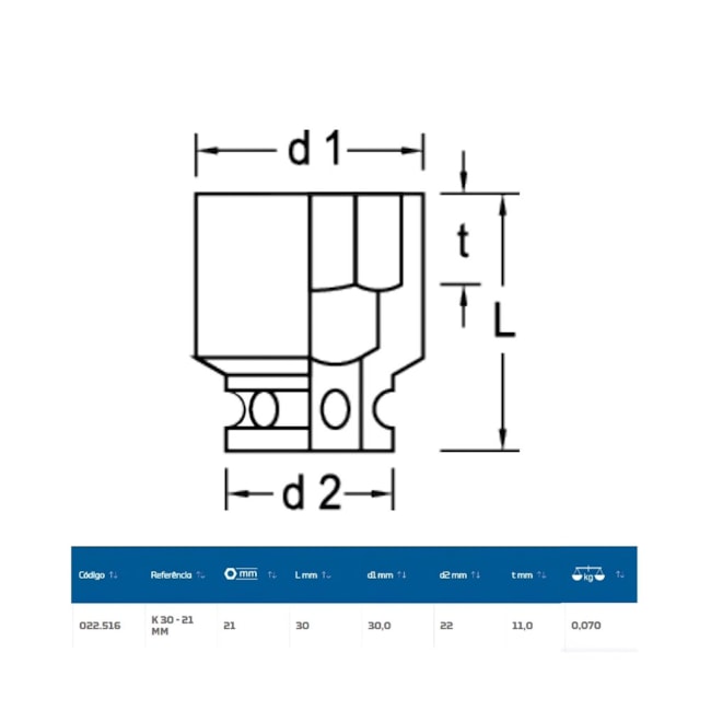 Soquete Impacto Sextavado 21mm Encaixe 3/8