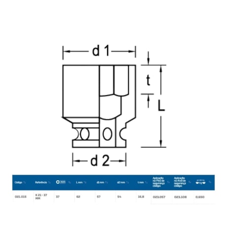 Soquete Impacto Sextavado 37mm Encaixe 1