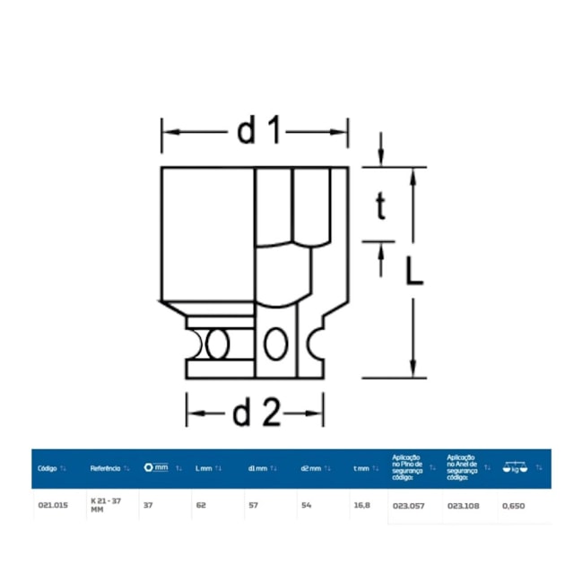 Soquete Impacto Sextavado 37mm Encaixe 1